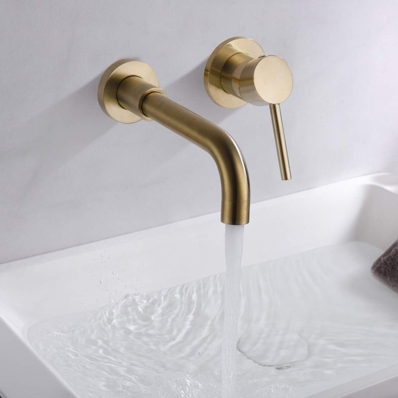 Sumerain Wall Mount Bathroom Faucet Brushed Gold,Single Handle with Brass Rough-in Valve - Image 3